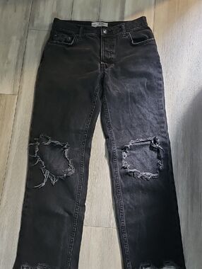 We The Free Black Distressed Straight Jeans